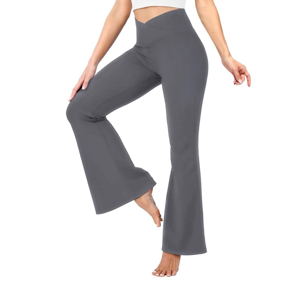 Gray Crossover Flared Leggings